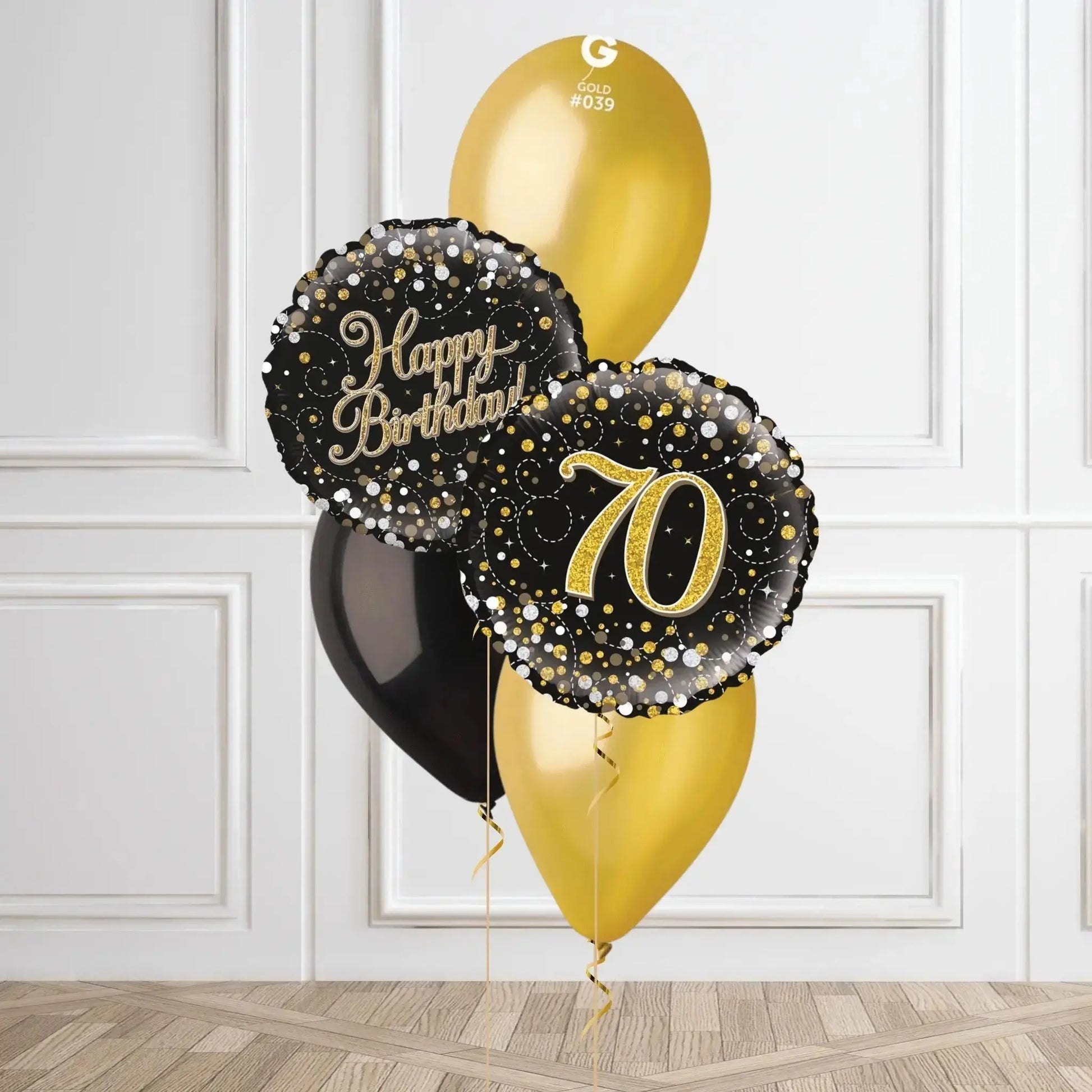 Gold Sparkle 70th Birthday Balloon Bouquet