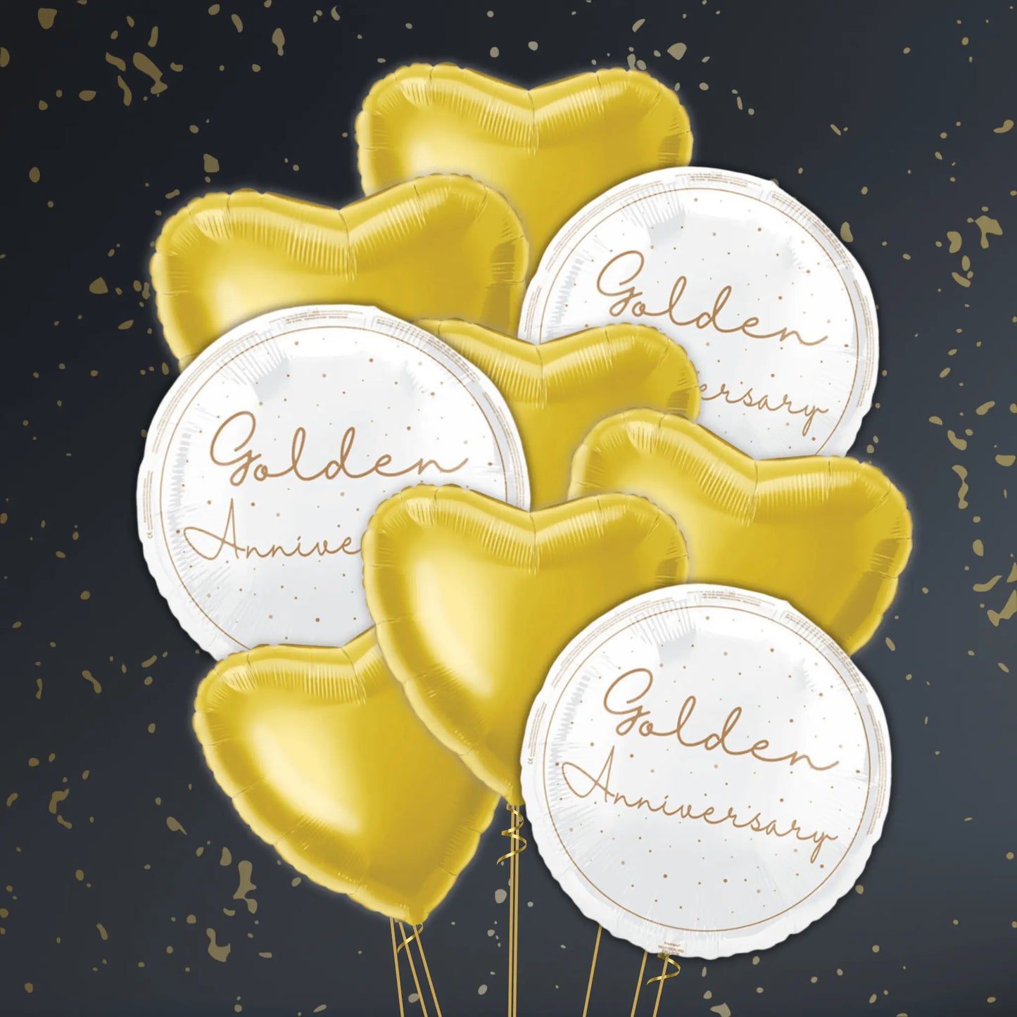 18" Happy Golden 50th Anniversary Script Foil Balloon – Single or Balloon Bouquet | The Party Hut