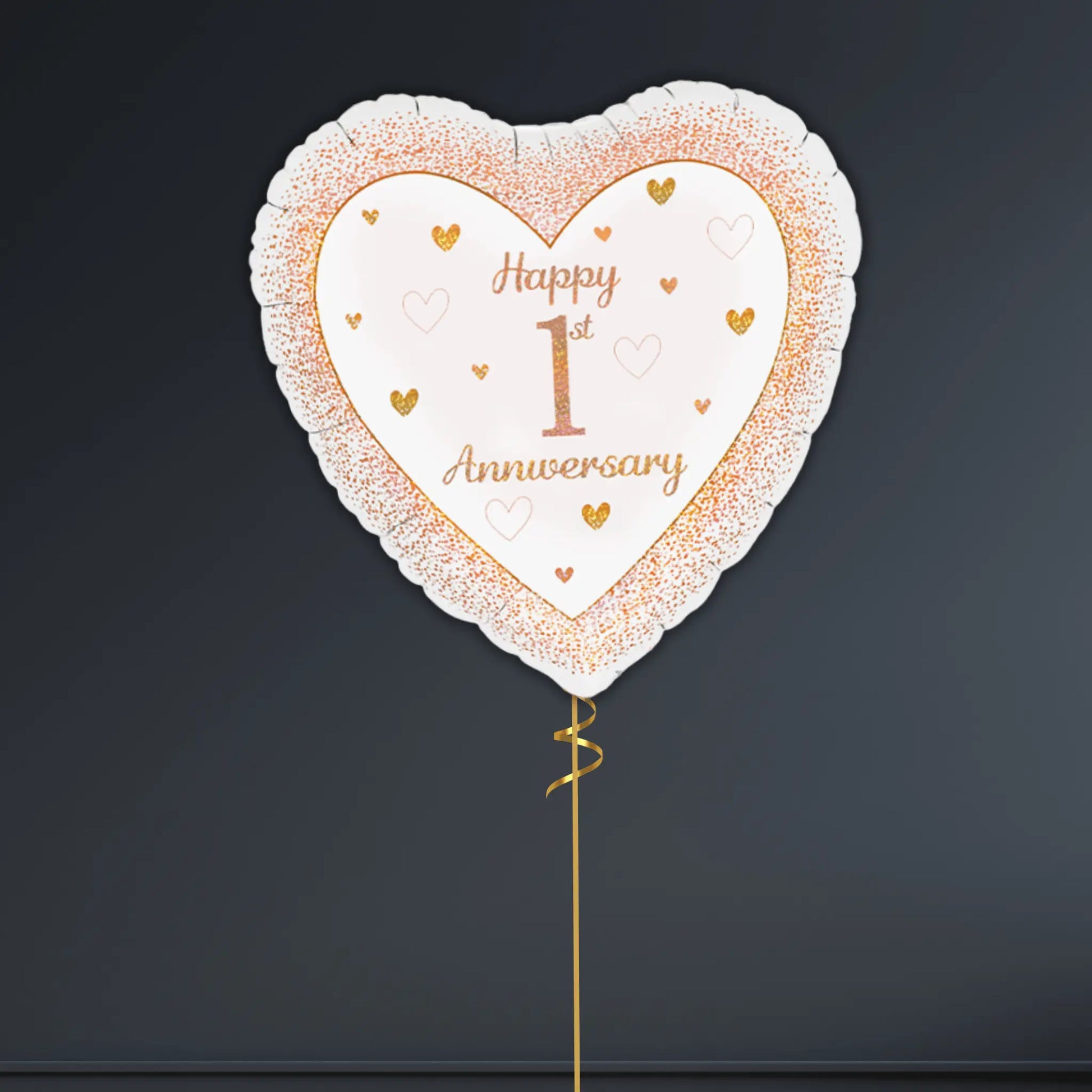 Happy 1st Anniversary Rose Gold Heart Foil Balloons - Single or Bouquet Options