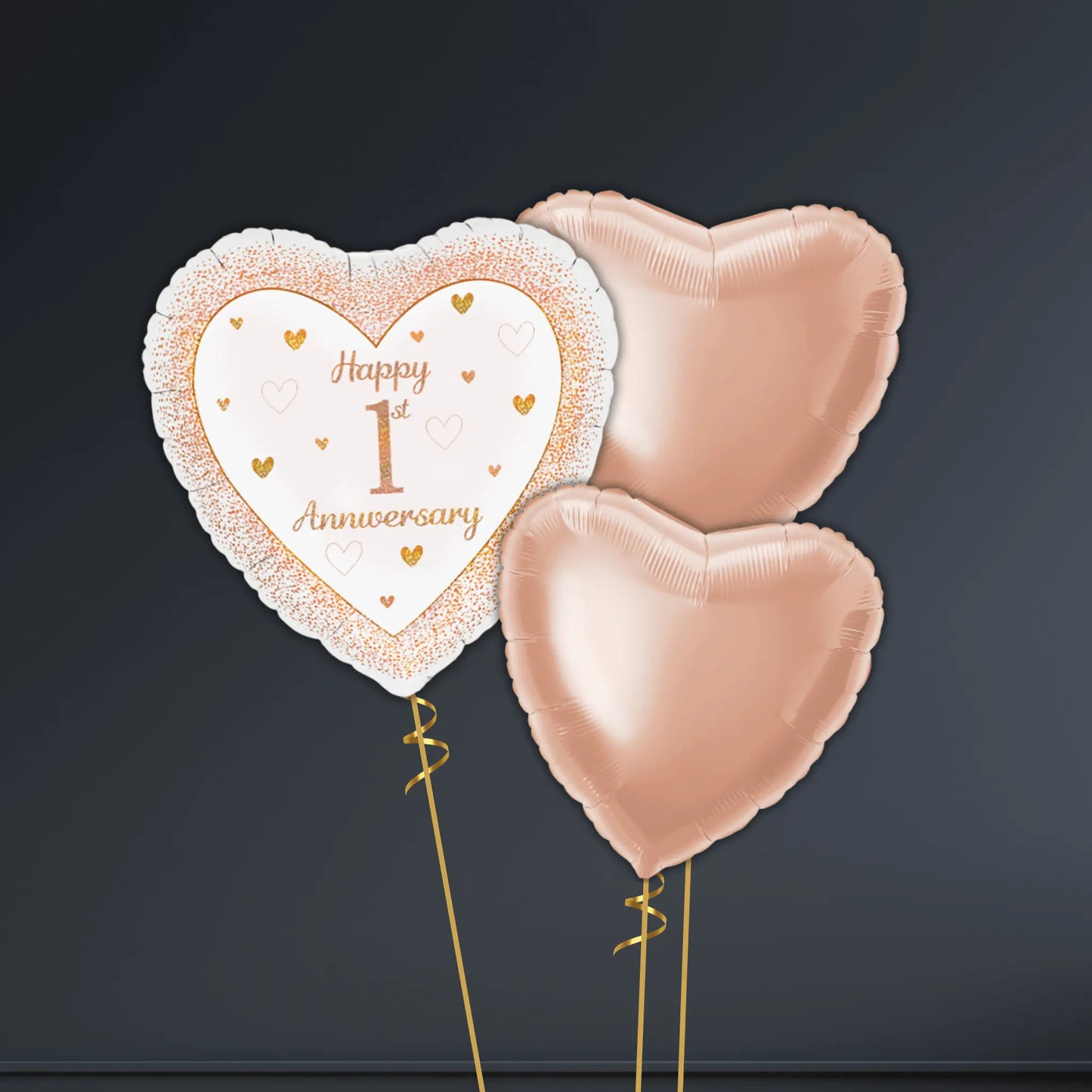 Happy 1st Anniversary Rose Gold Heart Foil Balloons - Single or Bouquet Options | The Party Hut