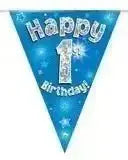 Happy Birthday Bunting (Blue Sparkle) 3.9m | The Party Hut