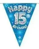 Happy Birthday Bunting (Blue Sparkle) 3.9m