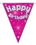 Happy Birthday Bunting (Pink Sparkle) 3.9m | The Party Hut