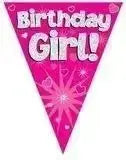 Happy Birthday Bunting (Pink Sparkle) 3.9m | The Party Hut