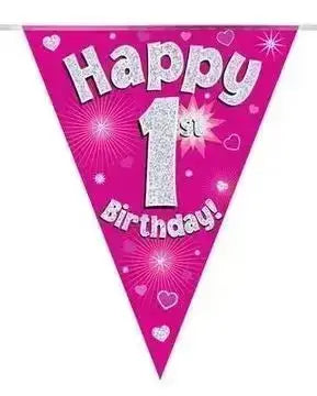 Happy Birthday Bunting (Pink Sparkle) 3.9m | The Party Hut