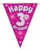 Happy Birthday Bunting (Pink Sparkle) 3.9m | The Party Hut