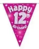 Happy Birthday Bunting (Pink Sparkle) 3.9m | The Party Hut
