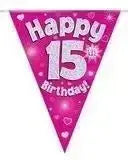 Happy Birthday Bunting (Pink Sparkle) 3.9m | The Party Hut