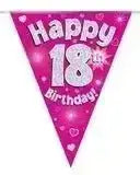 Happy Birthday Bunting (Pink Sparkle) 3.9m | The Party Hut
