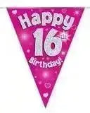 Happy Birthday Bunting (Pink Sparkle) 3.9m | The Party Hut
