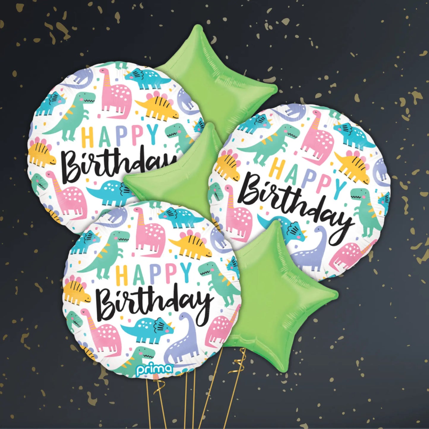 18" Happy Birthday Colourful Dinos Foil Balloon – Single or Balloon Bouquet | The Party Hut