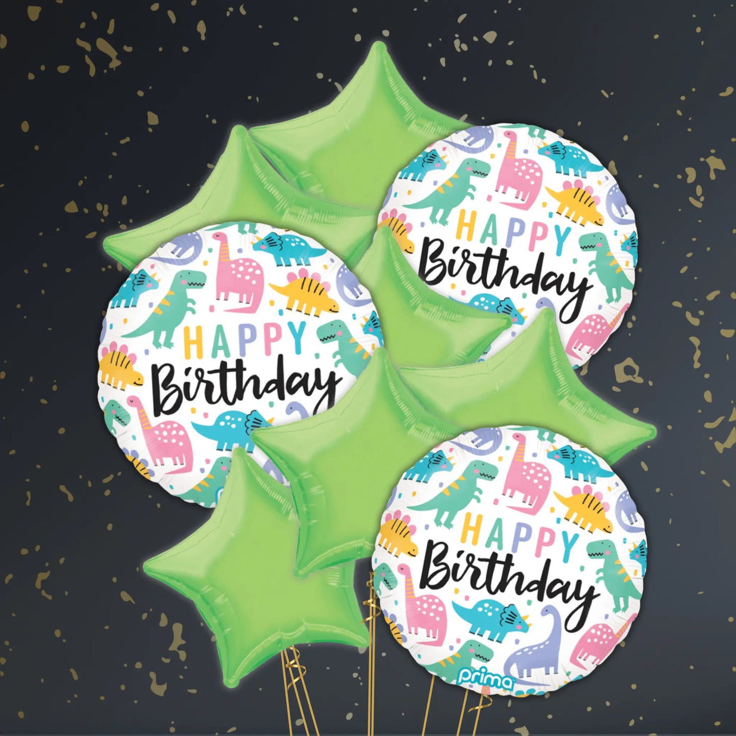 18" Happy Birthday Colourful Dinos Foil Balloon – Single or Balloon Bouquet | The Party Hut