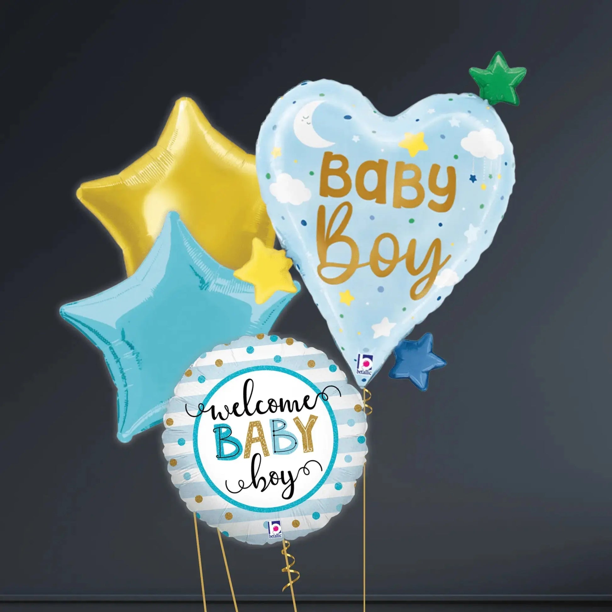 Helium Balloon Bouquet - Welcome Baby Boy Hearts
