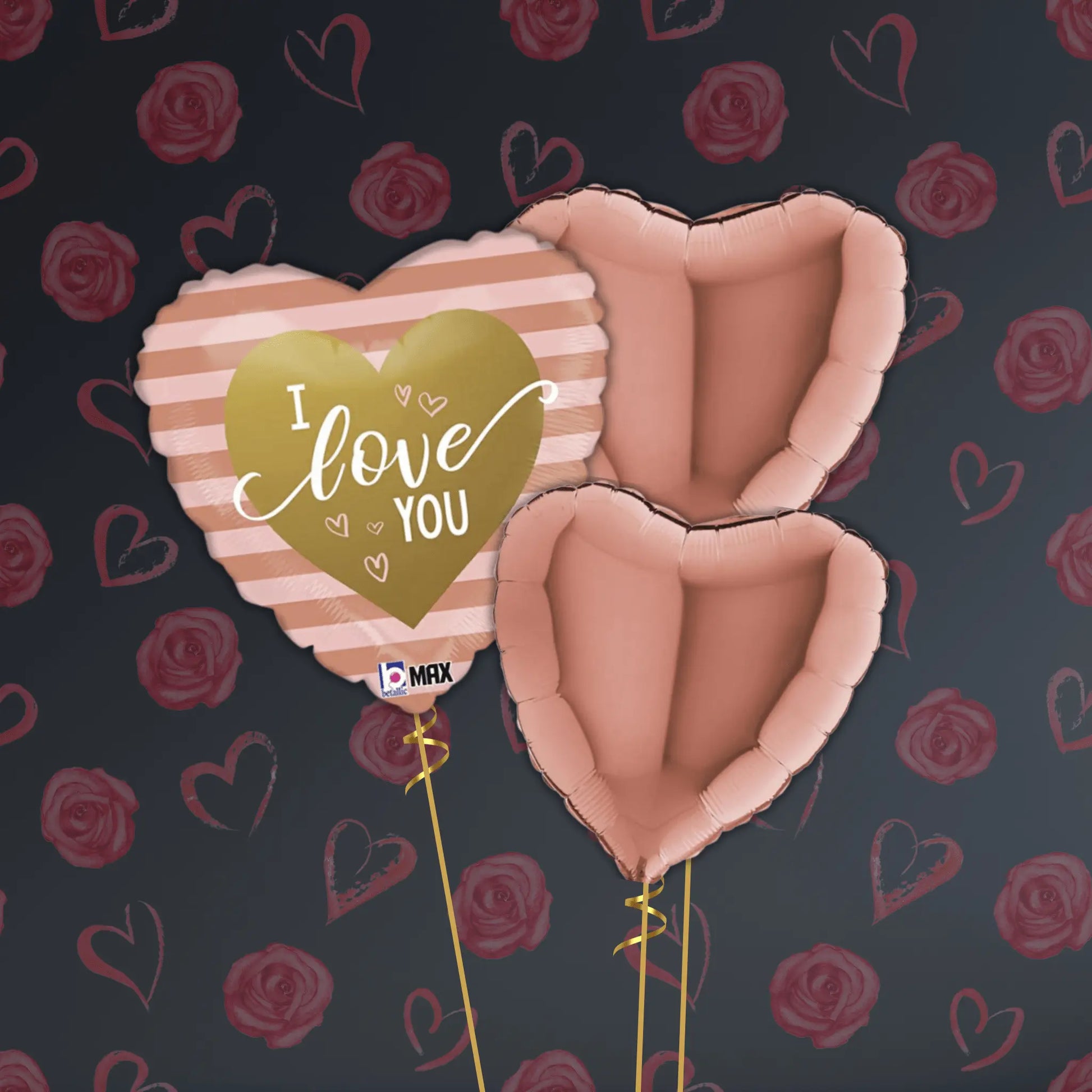 Rose Gold I Love You Balloon Package - Helium Filled