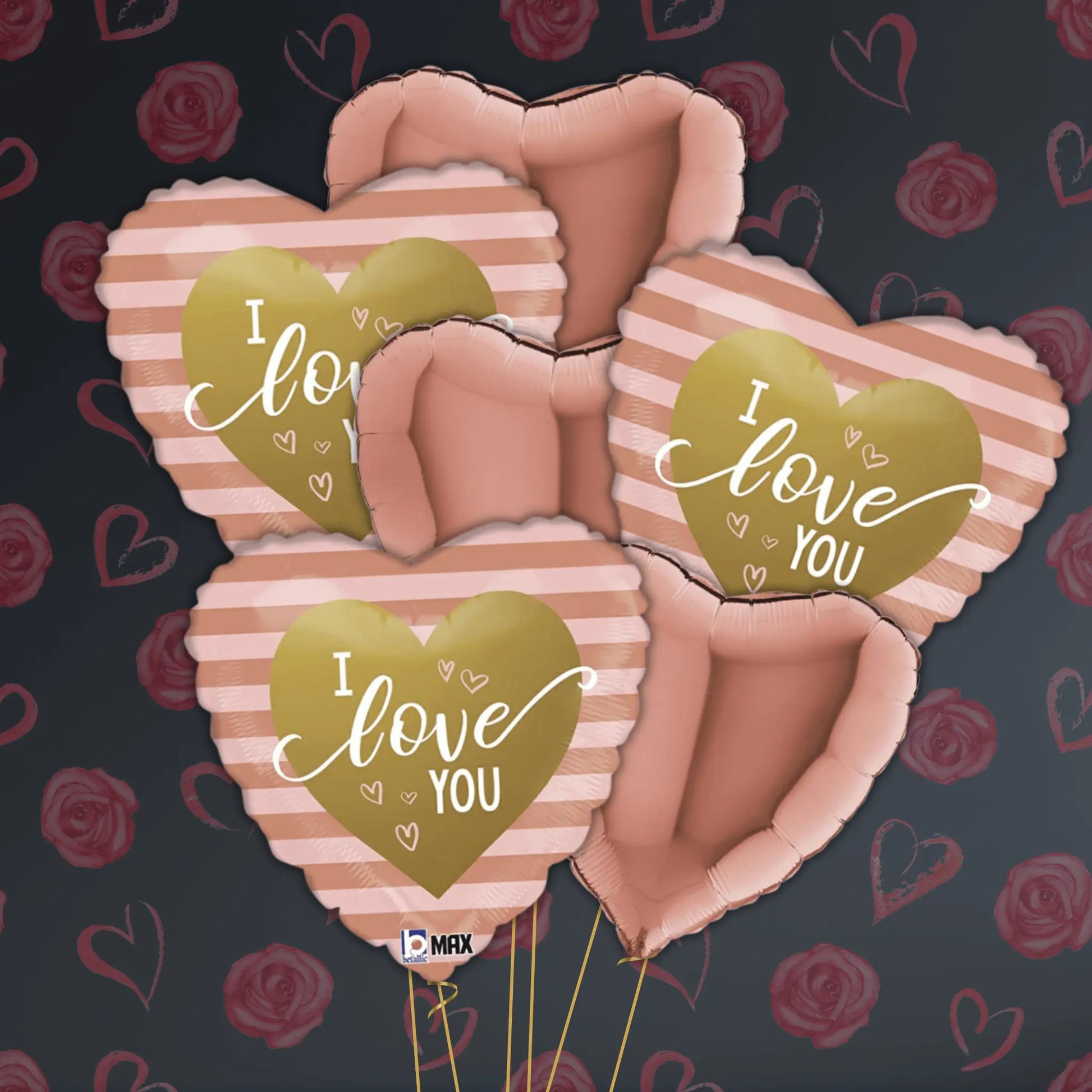 Rose Gold I Love You Balloon Package - Helium Filled