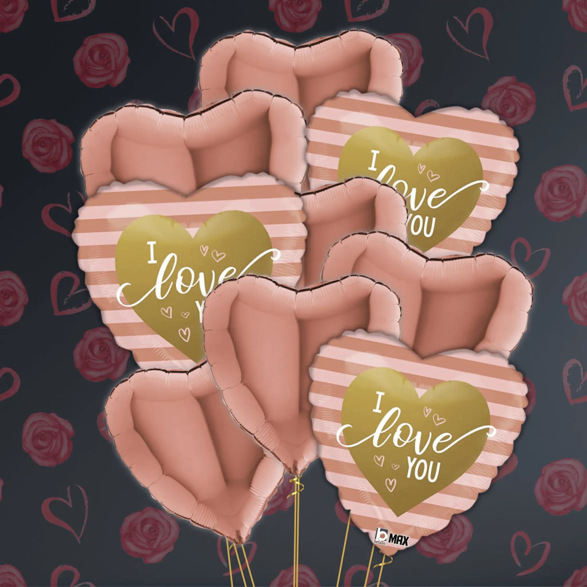 Rose Gold I Love You Balloon Package - Helium Filled