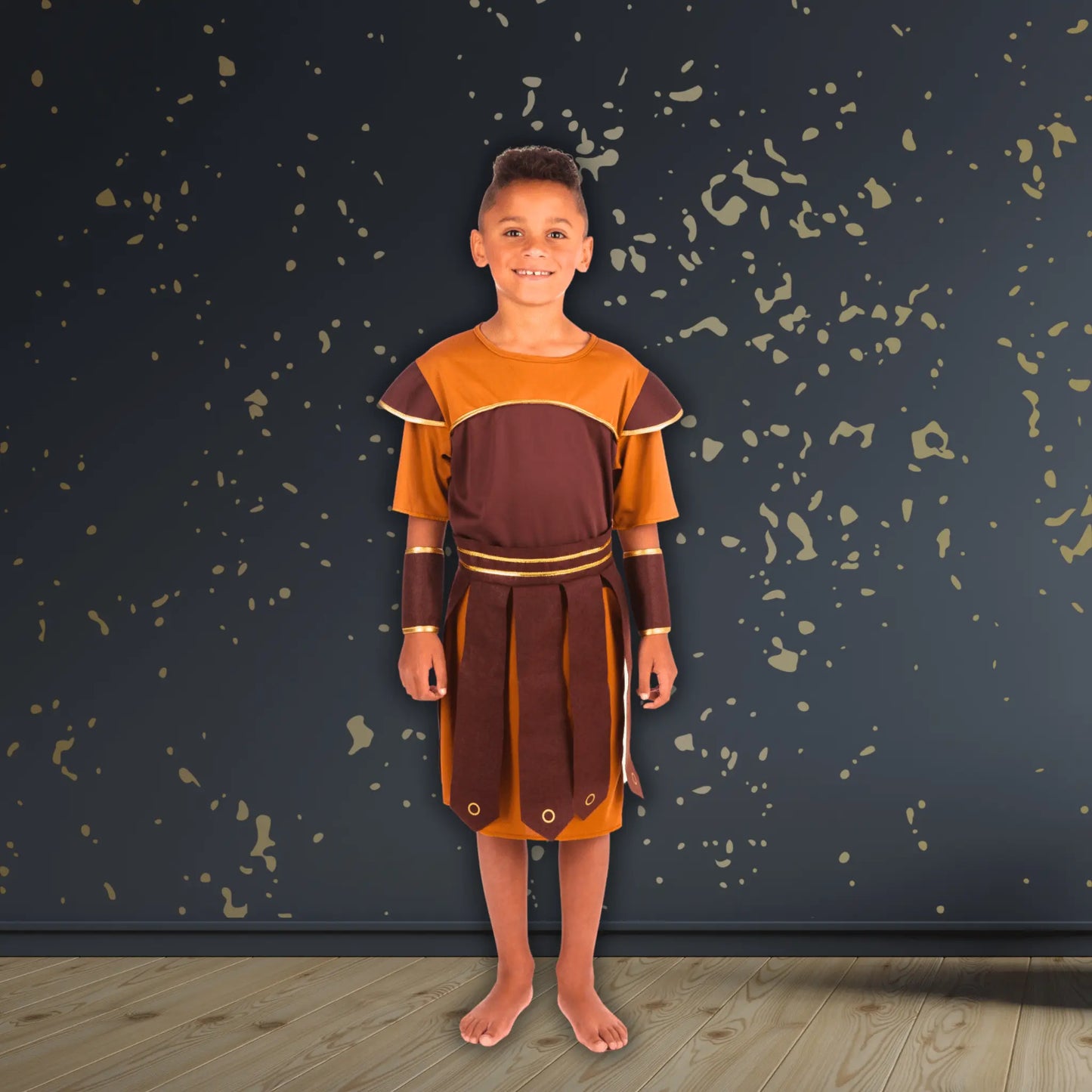 Kids' Roman Soldier Costume – Tunic, Headpiece, Wrist Cuffs & Belt | The Party Hut