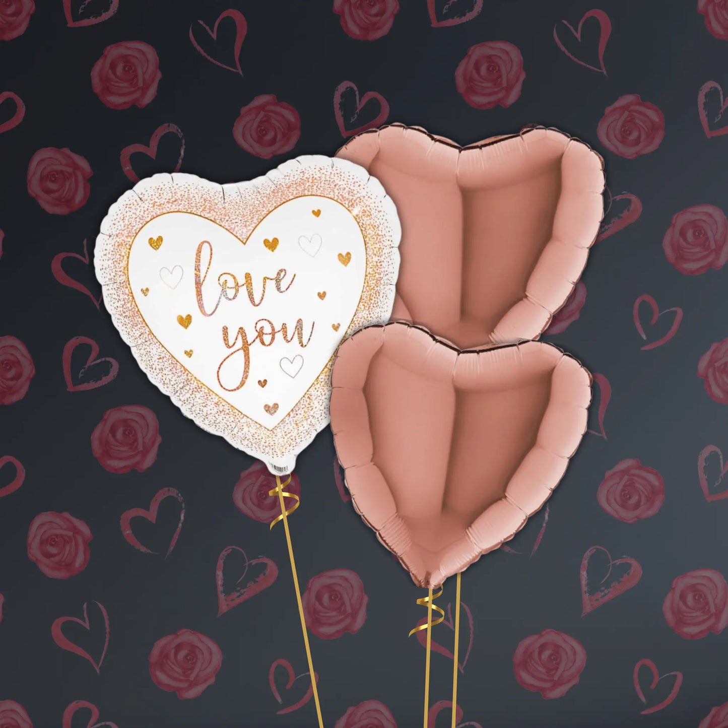 18" Love You Hearts Rose Gold Holographic Foil Balloon | The Party Hut