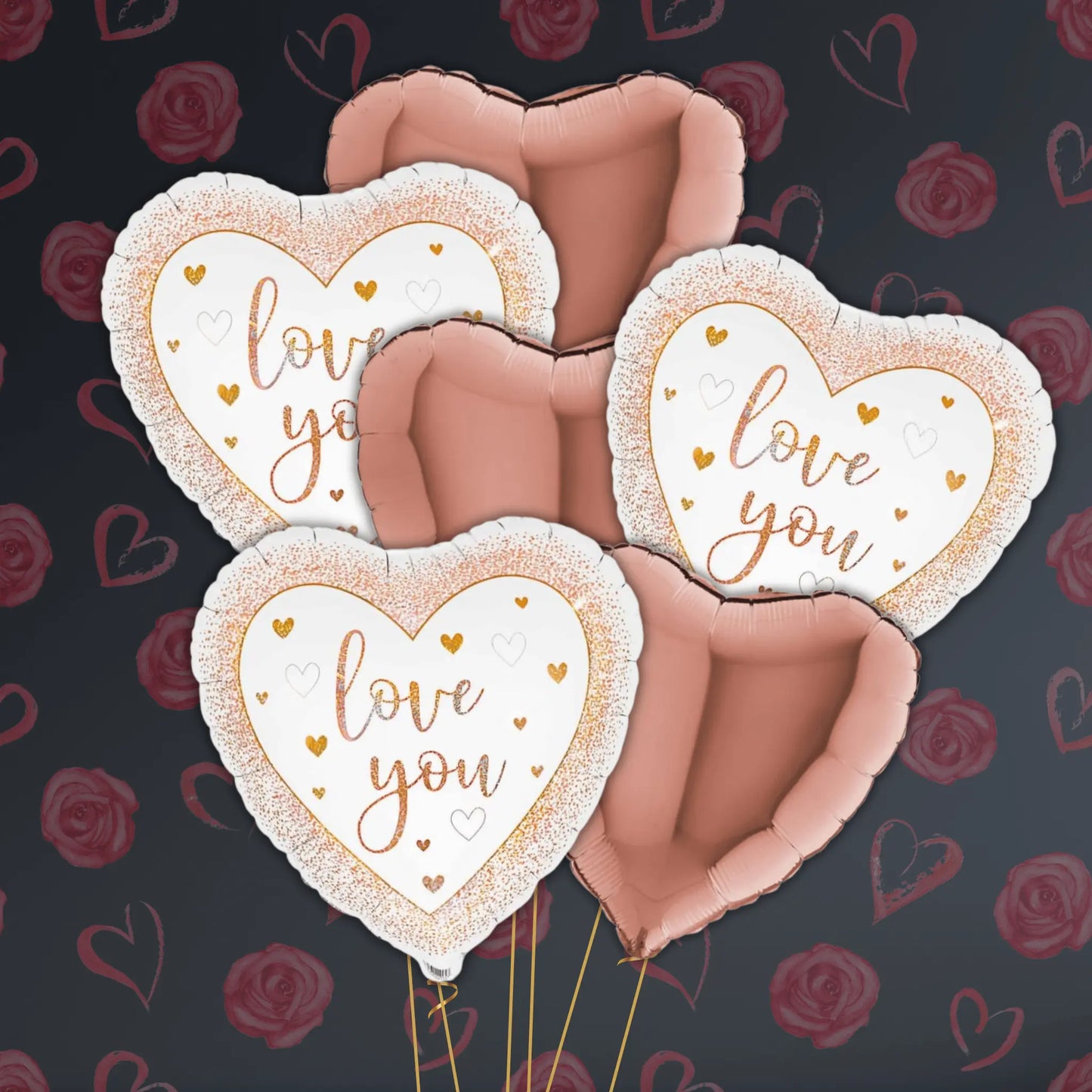 18" Love You Hearts Rose Gold Holographic Foil Balloon | The Party Hut