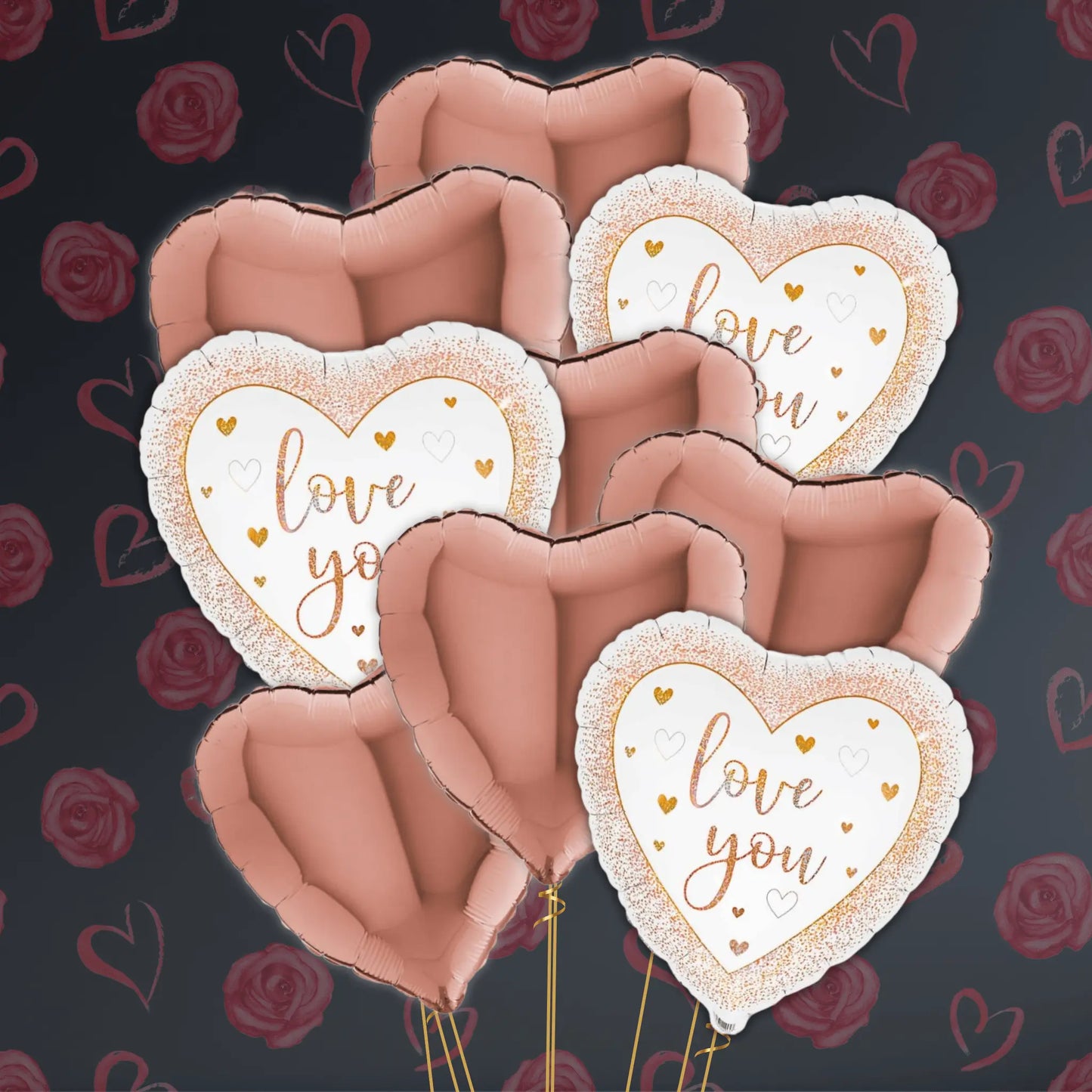 18" Love You Hearts Rose Gold Holographic Foil Balloon | The Party Hut