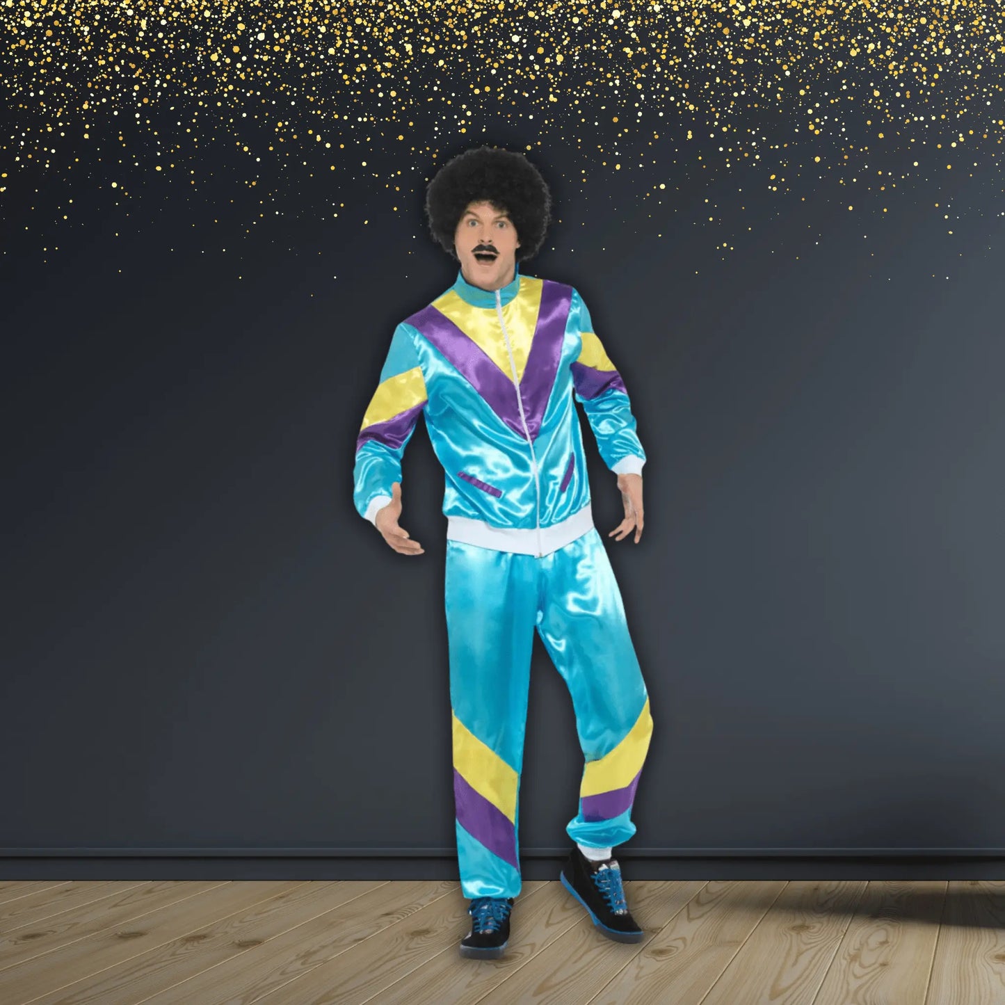 Men's 80s Retro Tracksuit Costume – Blue & Neon | The Party Hut
