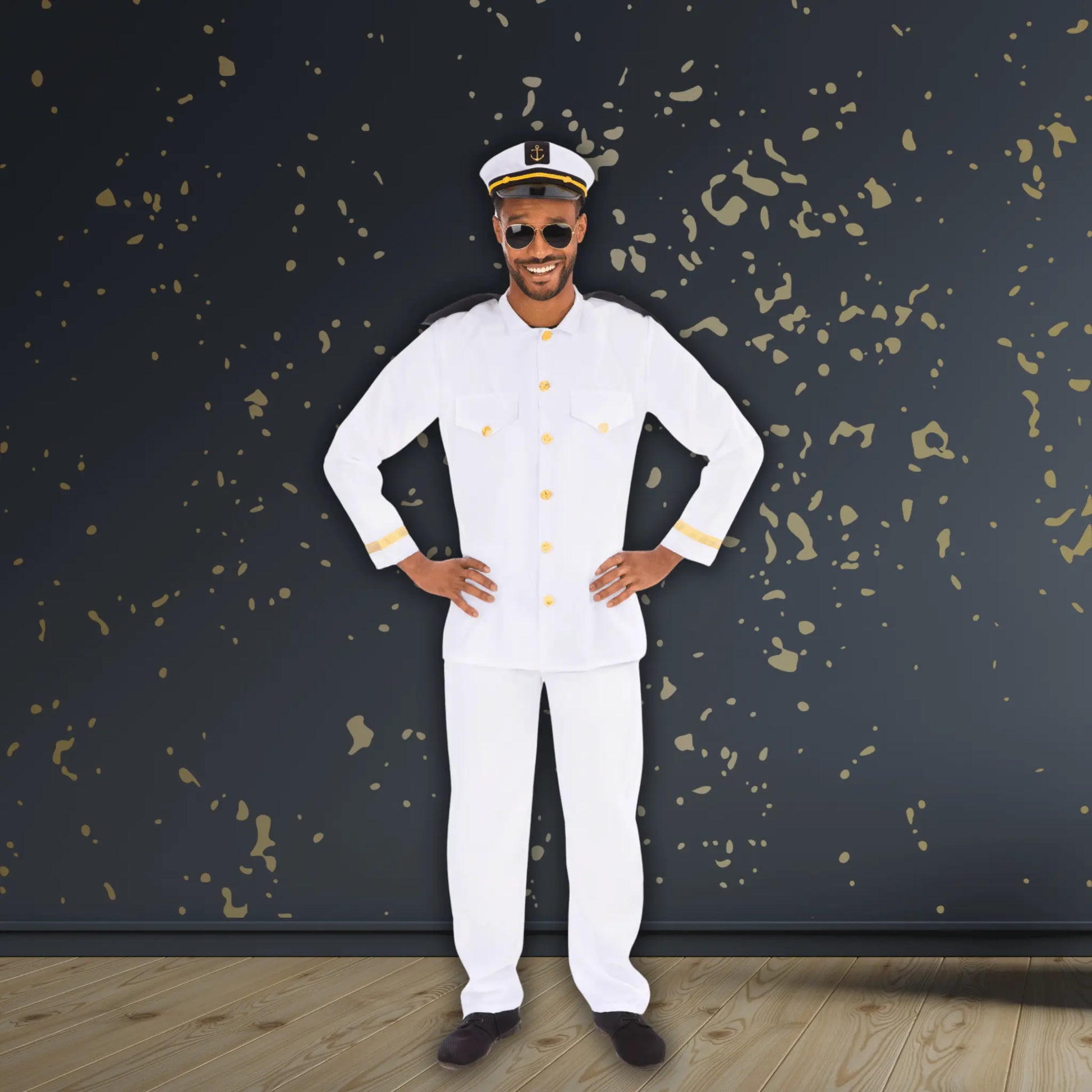 Navy Officer Costume – Top, Trousers & Hat Fancy Dress Set