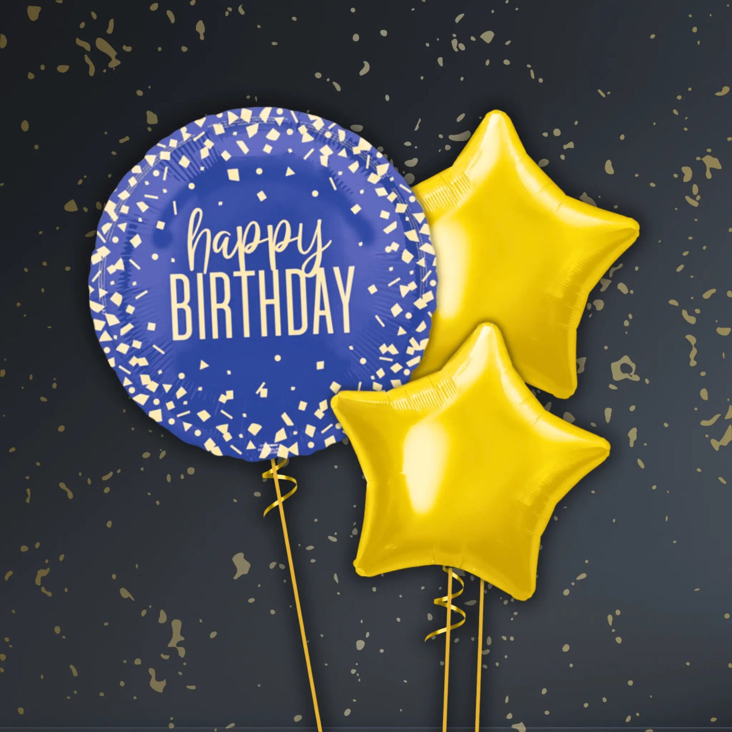 18" Birthday Navy & Gold Confetti Foil Balloon – Single or Balloon Bouquets | The Party Hut