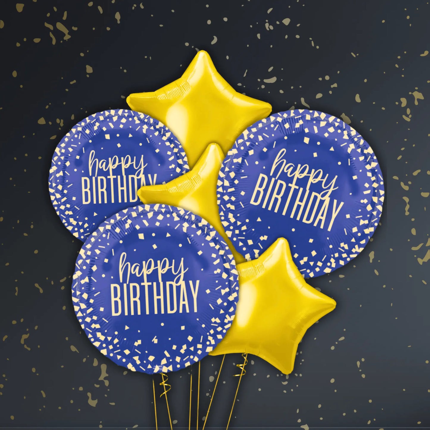 18" Birthday Navy & Gold Confetti Foil Balloon – Single or Balloon Bouquets | The Party Hut