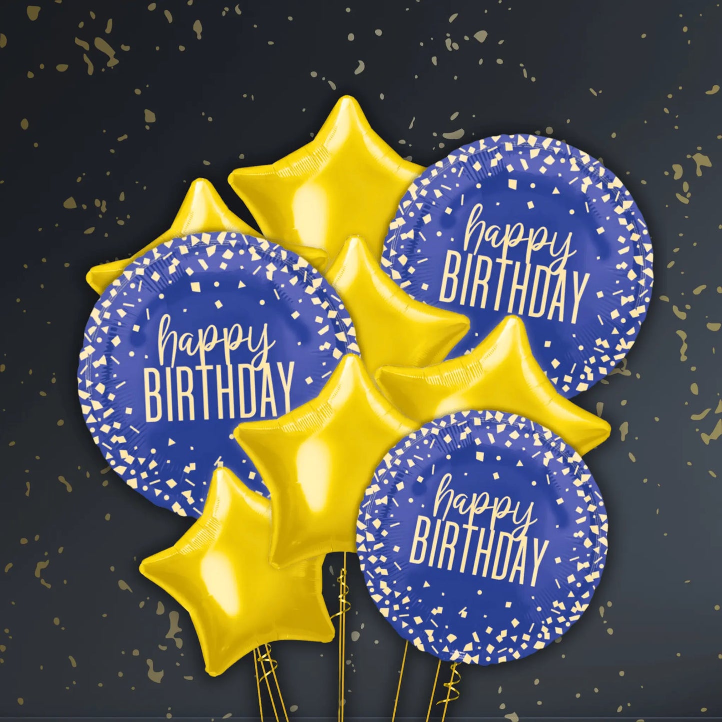 18" Birthday Navy & Gold Confetti Foil Balloon – Single or Balloon Bouquets | The Party Hut
