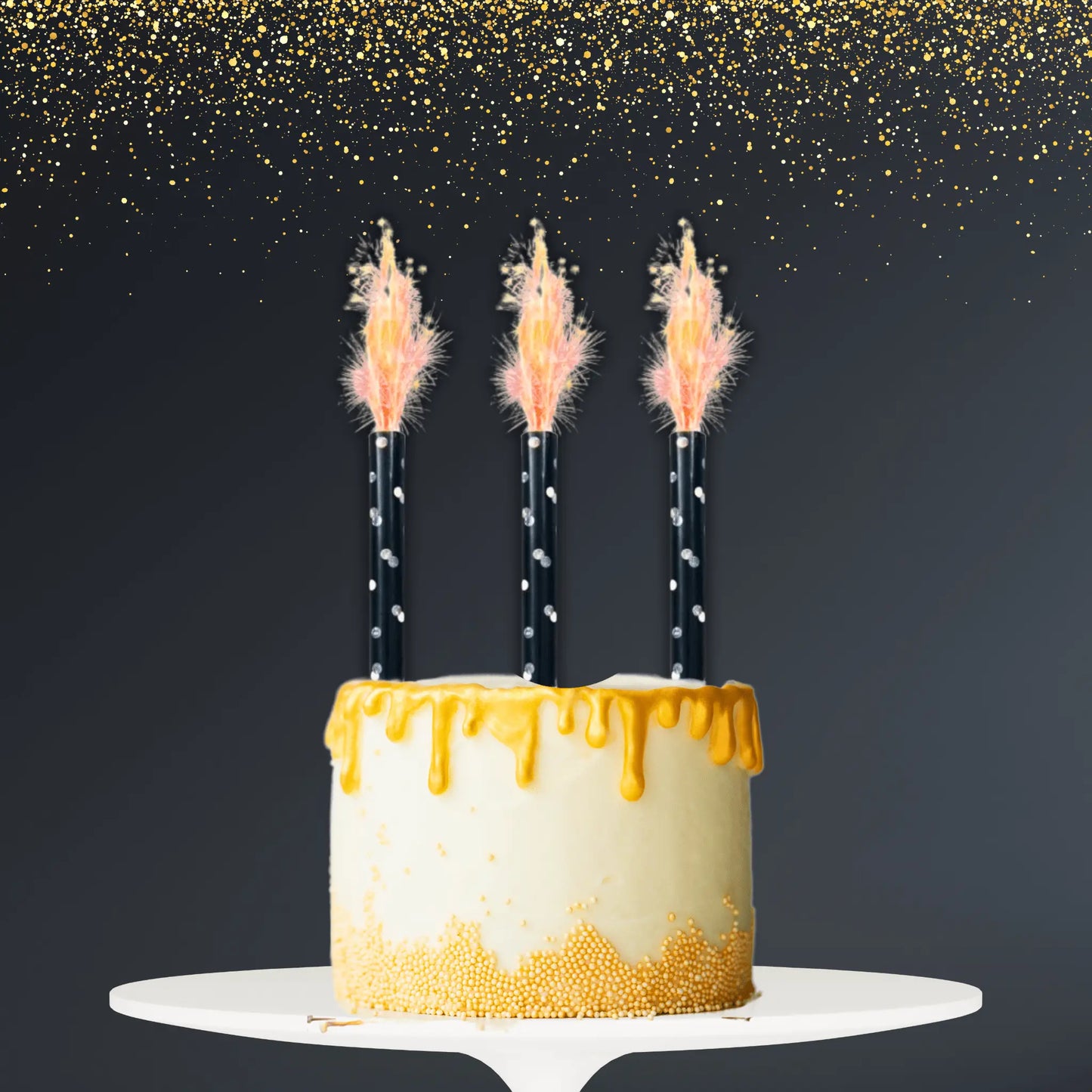 Pack of 3 Black and Silver Sparkler Candles - Glitzy Cake Toppers | The Party Hut