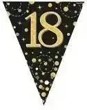 Party Bunting Sparkling Fizz Birthday Black & Gold Holographic 11 flags 3.9m