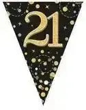 Party Bunting Sparkling Fizz Birthday Black & Gold Holographic 11 flags 3.9m