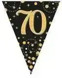 Party Bunting Sparkling Fizz Birthday Black & Gold Holographic 11 flags 3.9m | The Party Hut