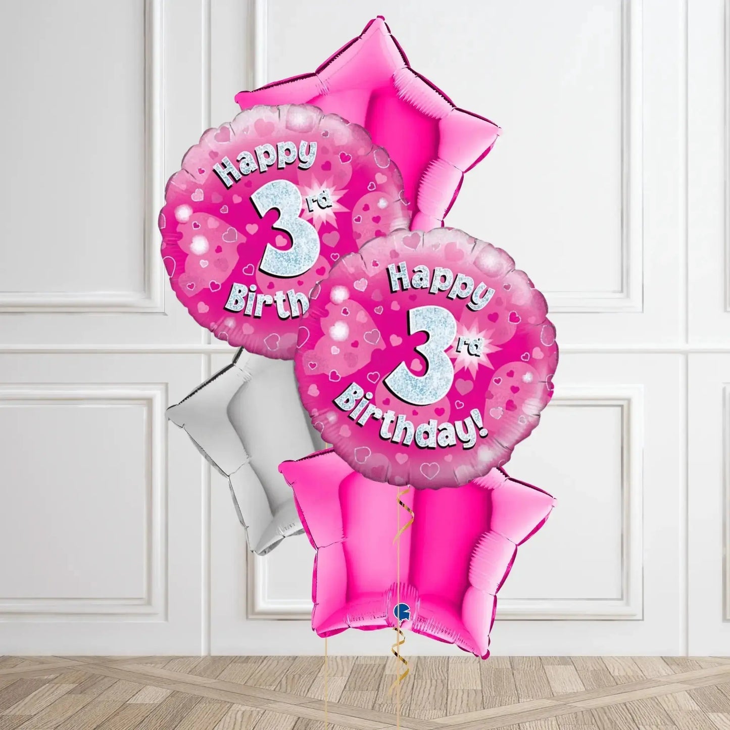 Pink Sparkle 3rd Birthday Balloon Bouquet | The Party Hut