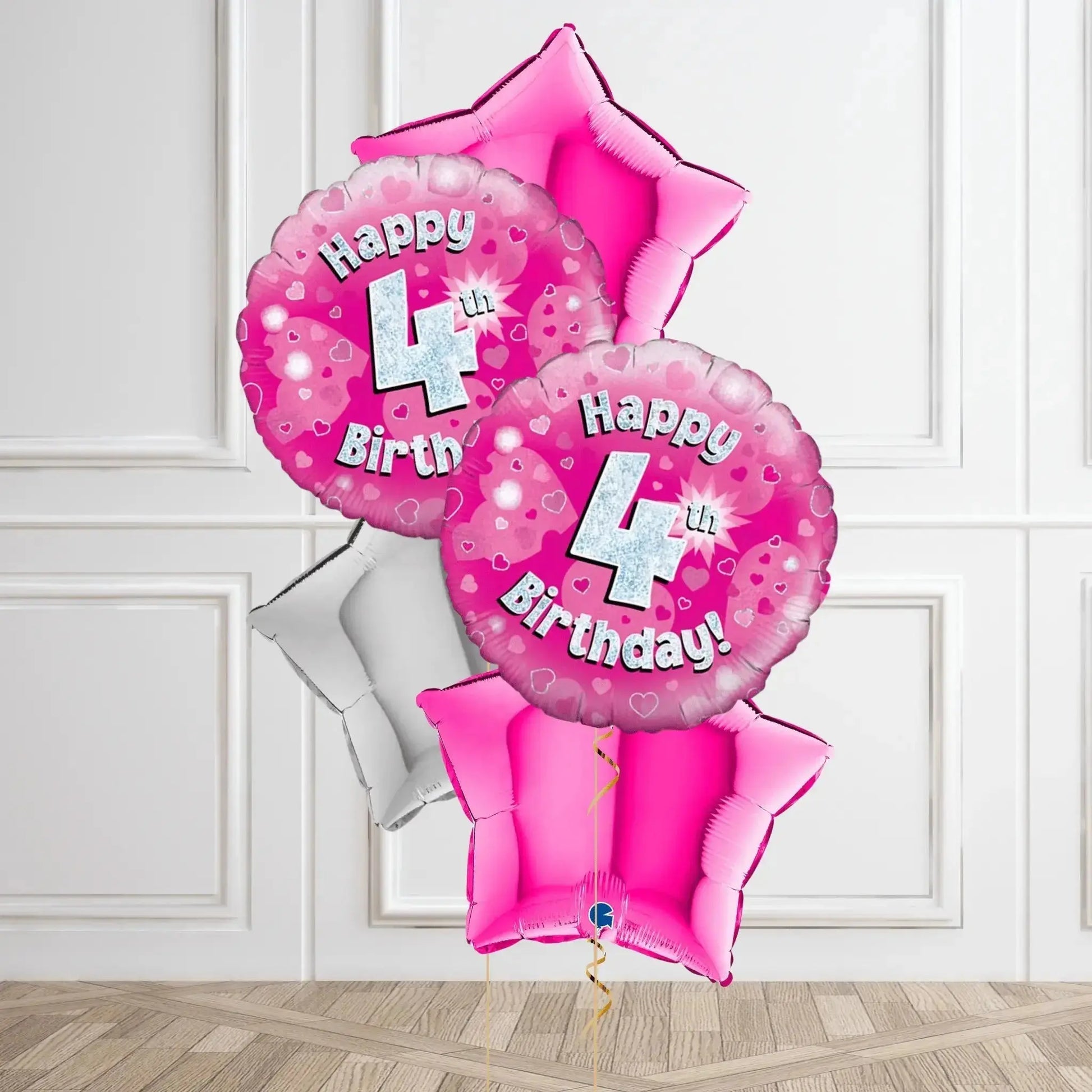 Pink Sparkle 4th Birthday Balloon Bouquet