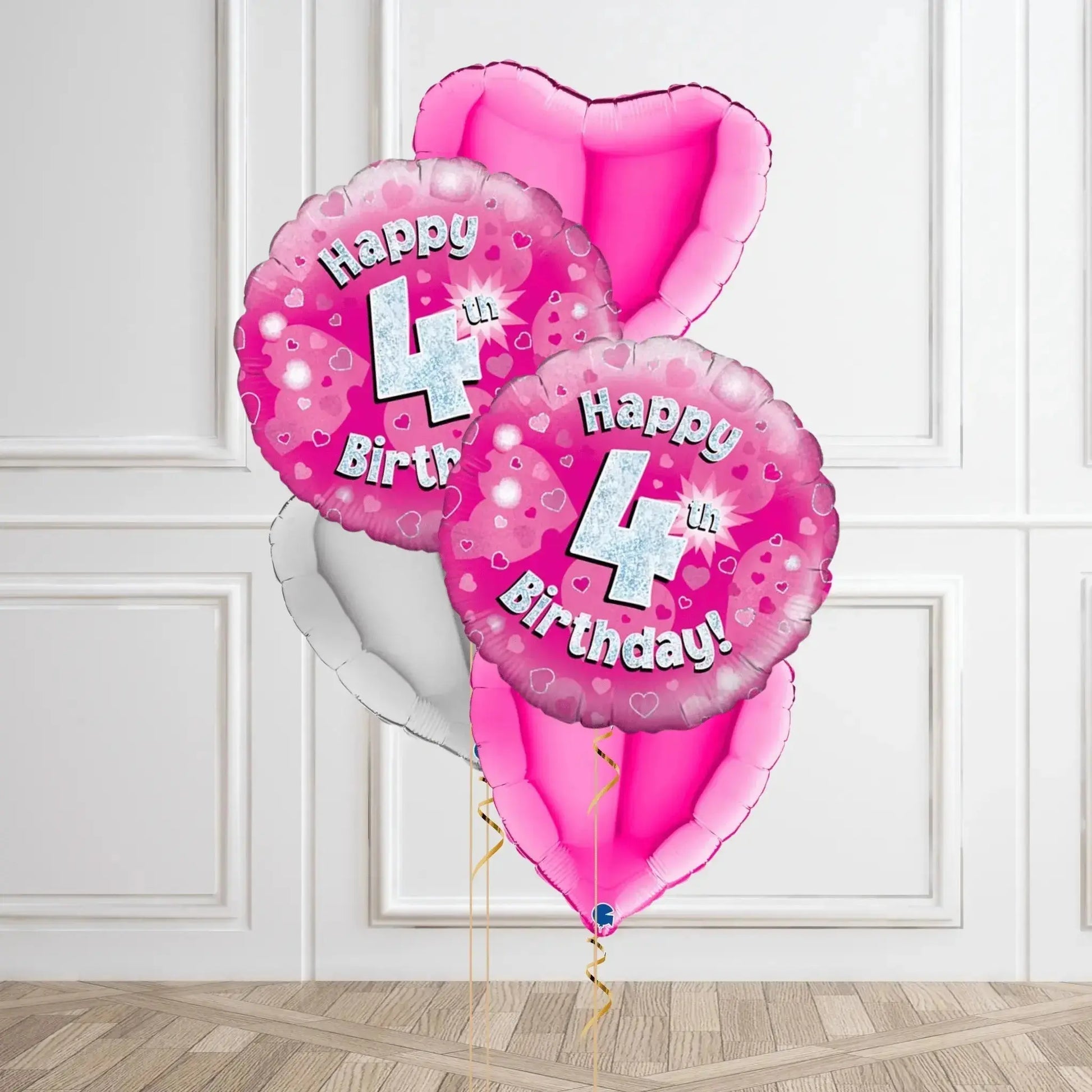 Pink Sparkle 4th Birthday Balloon Bouquet