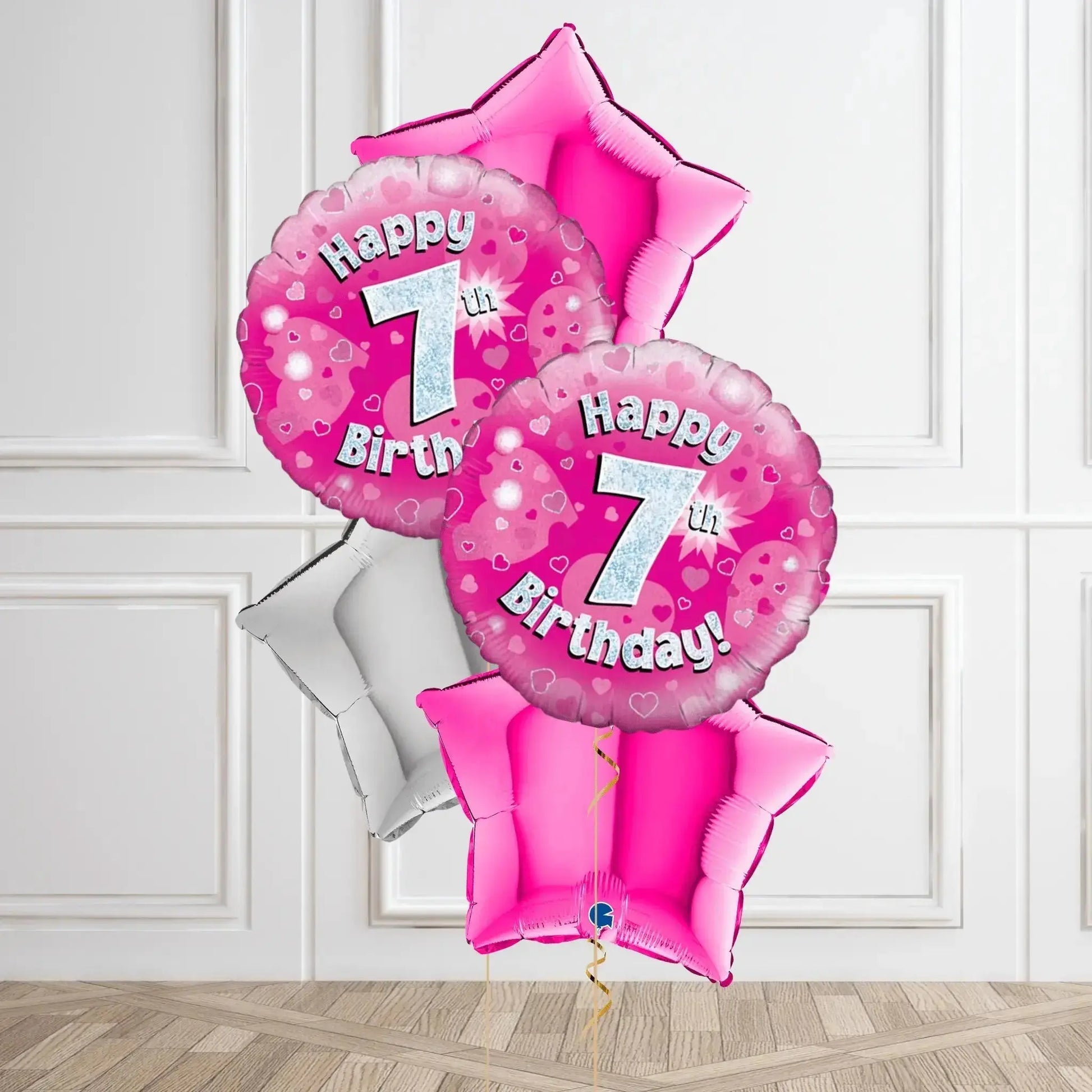 Pink Sparkle 7th Birthday Balloon Bouquet