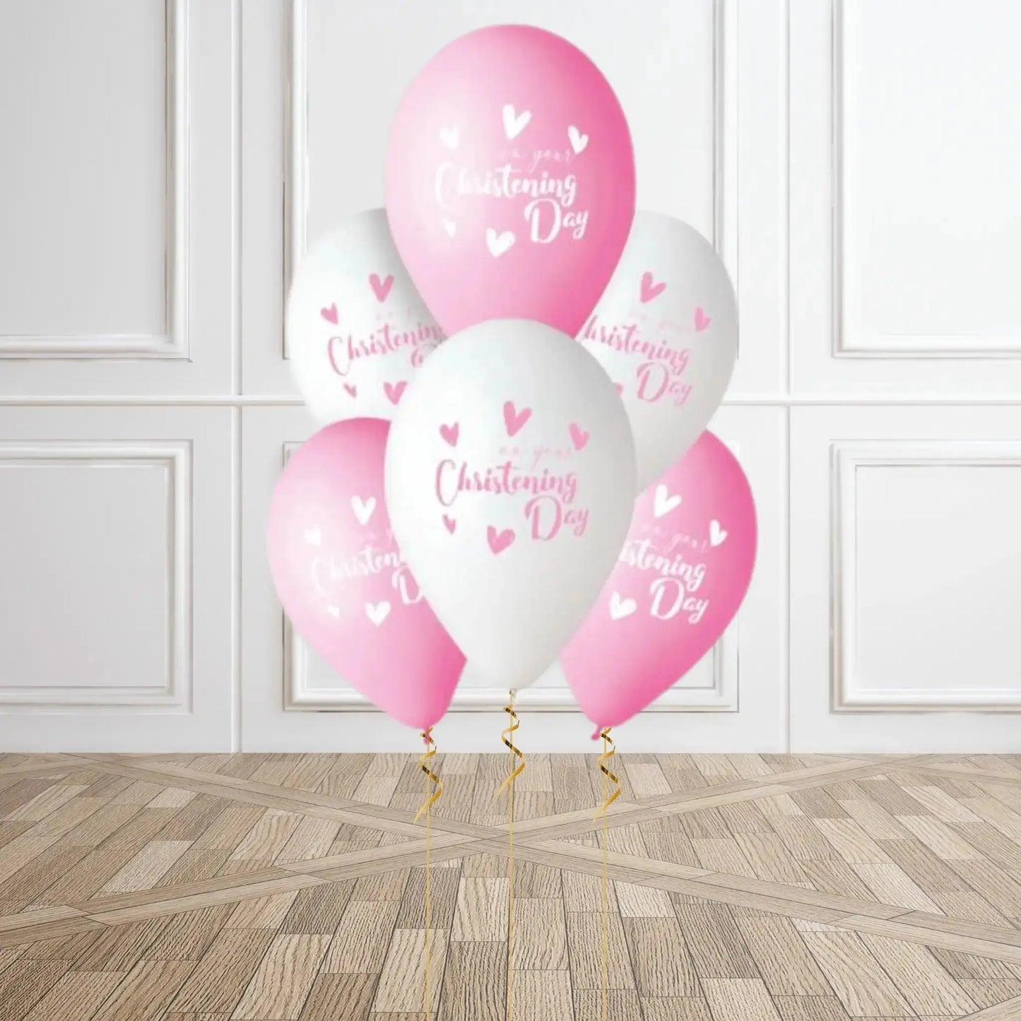 Pink & White "On Your Christening Day" Balloons – Pack of 6 | The Party Hut