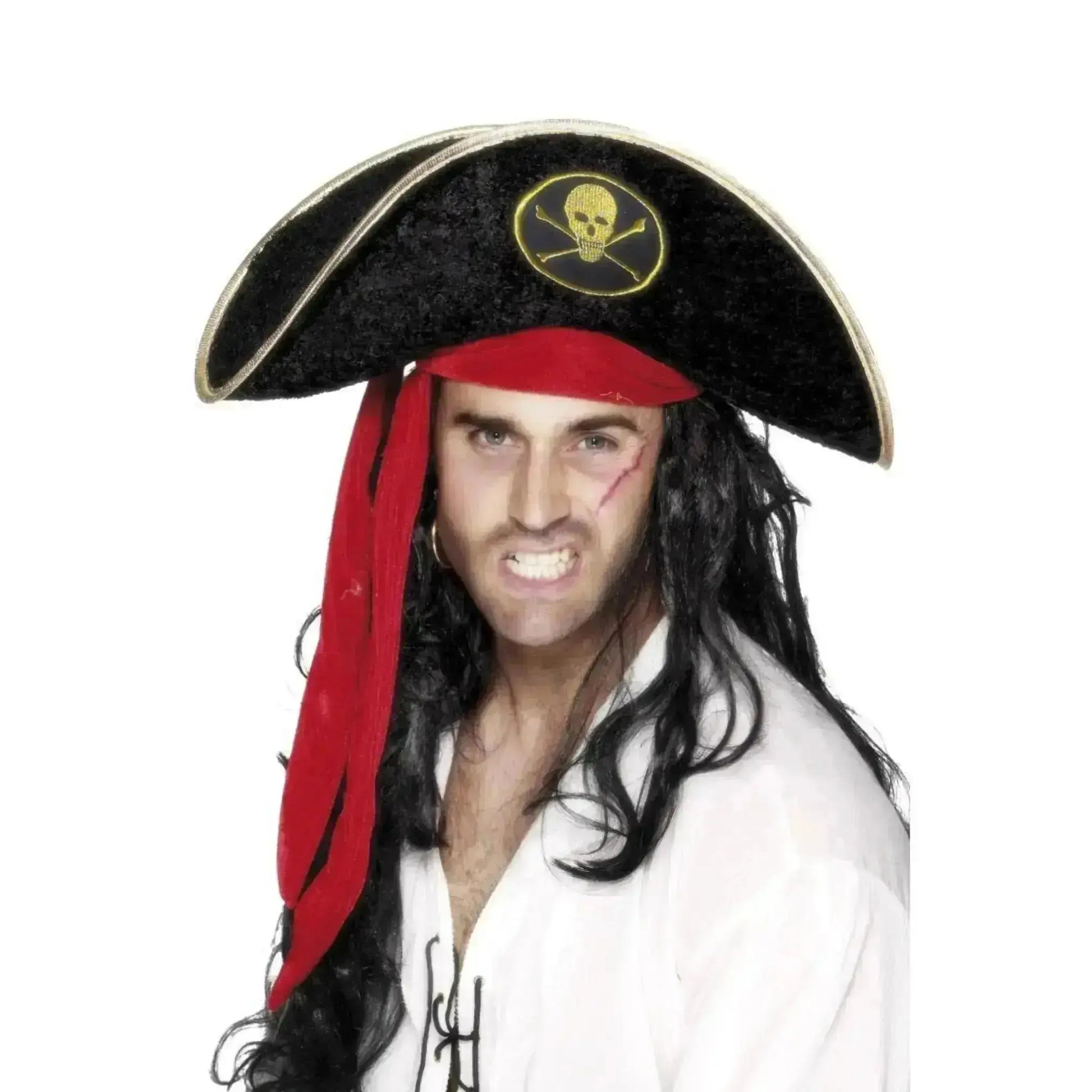 Pirate Hat, Black With Skulls & Crossbones