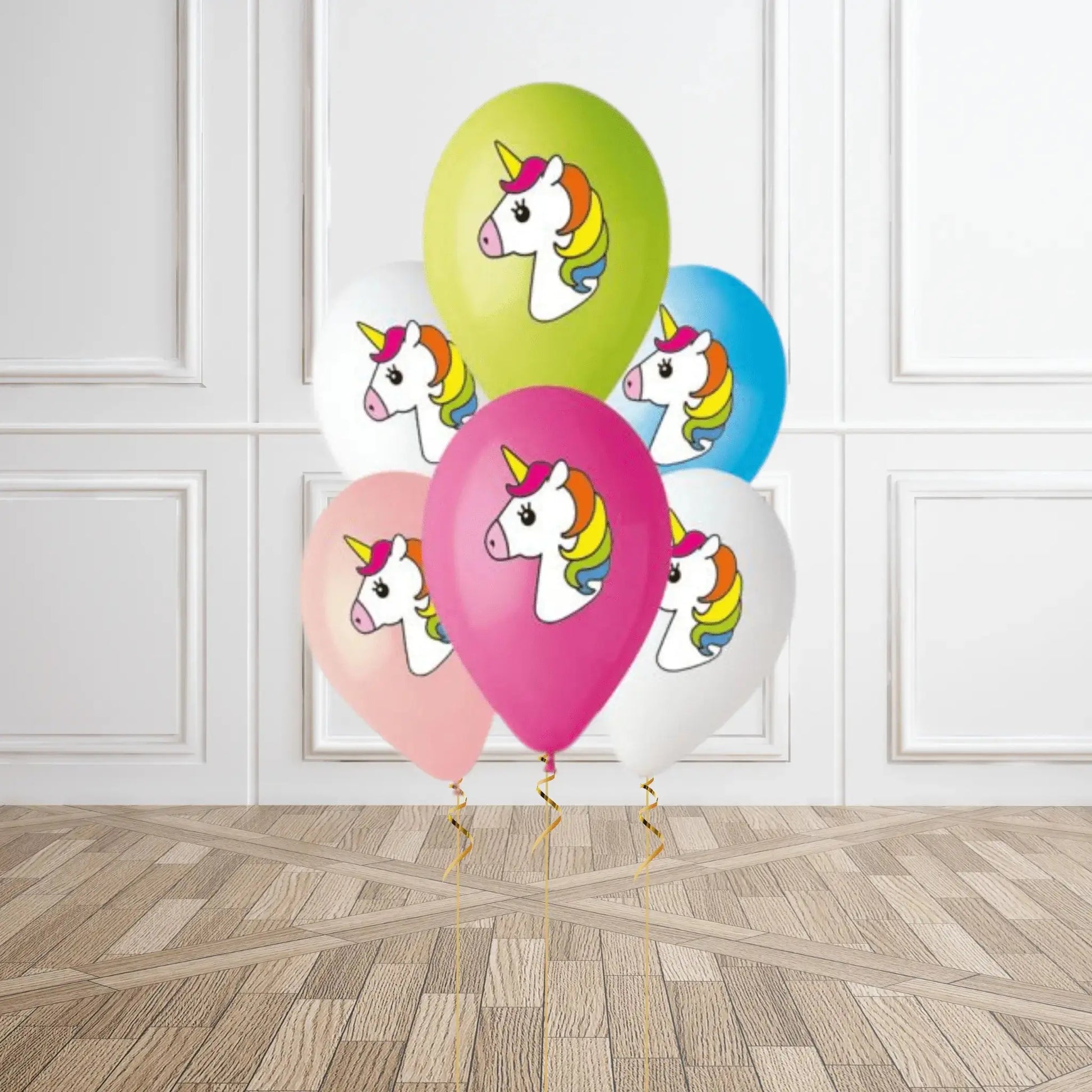 Rainbow Unicorn Party Balloons – Pack of 6 with Helium Option