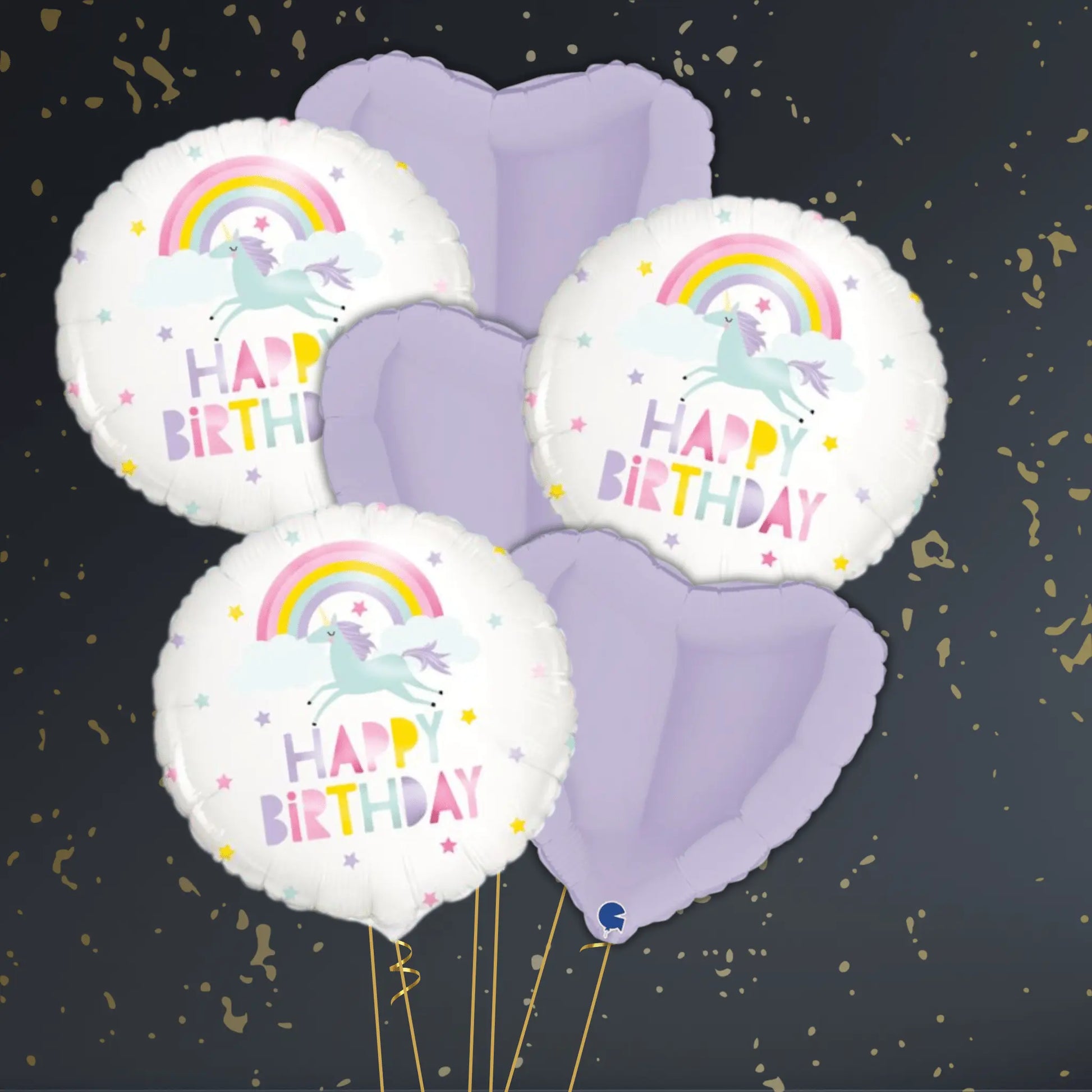 Birthday Unicorn and Rainbows Balloon Package - Helium Filled