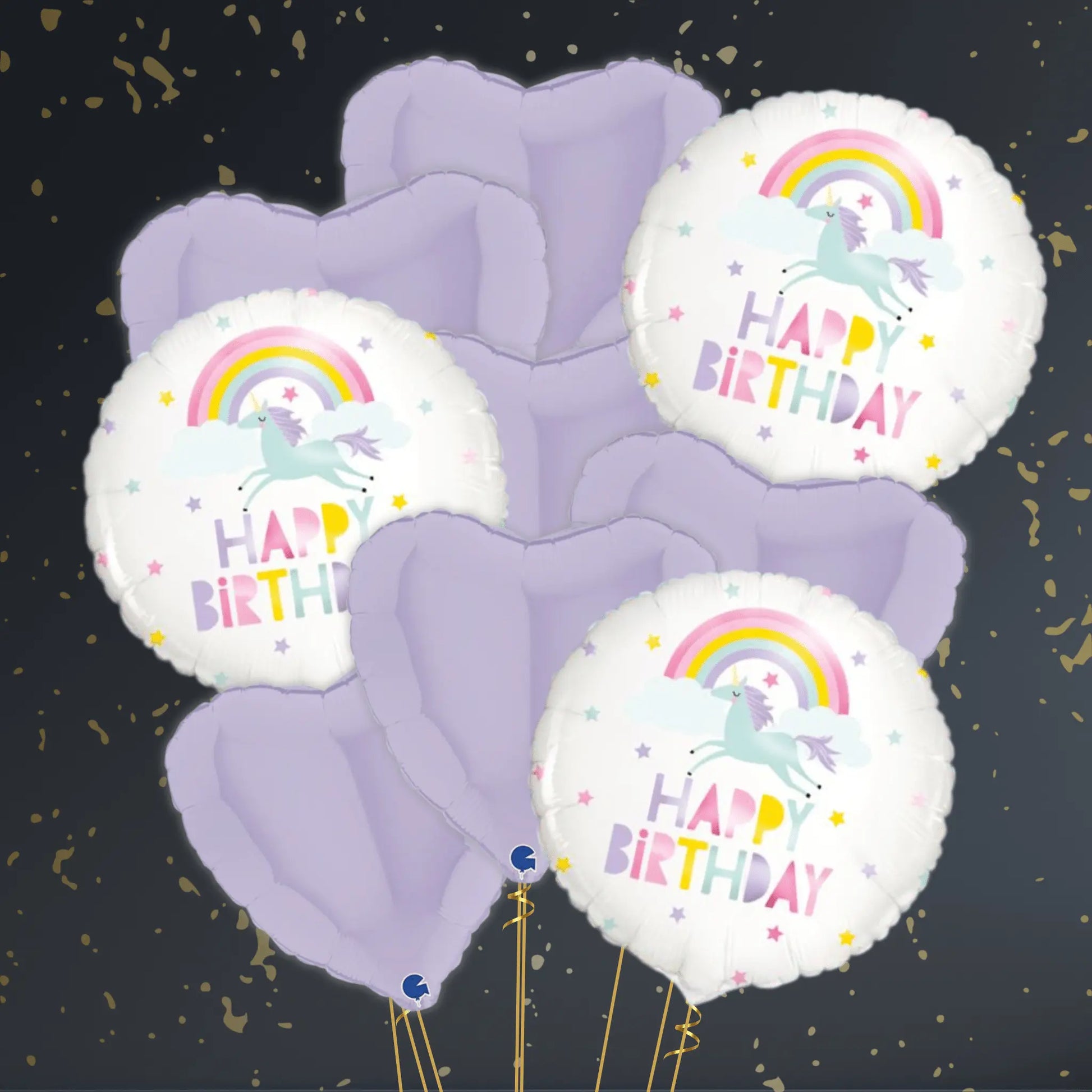 Birthday Unicorn and Rainbows Balloon Package - Helium Filled
