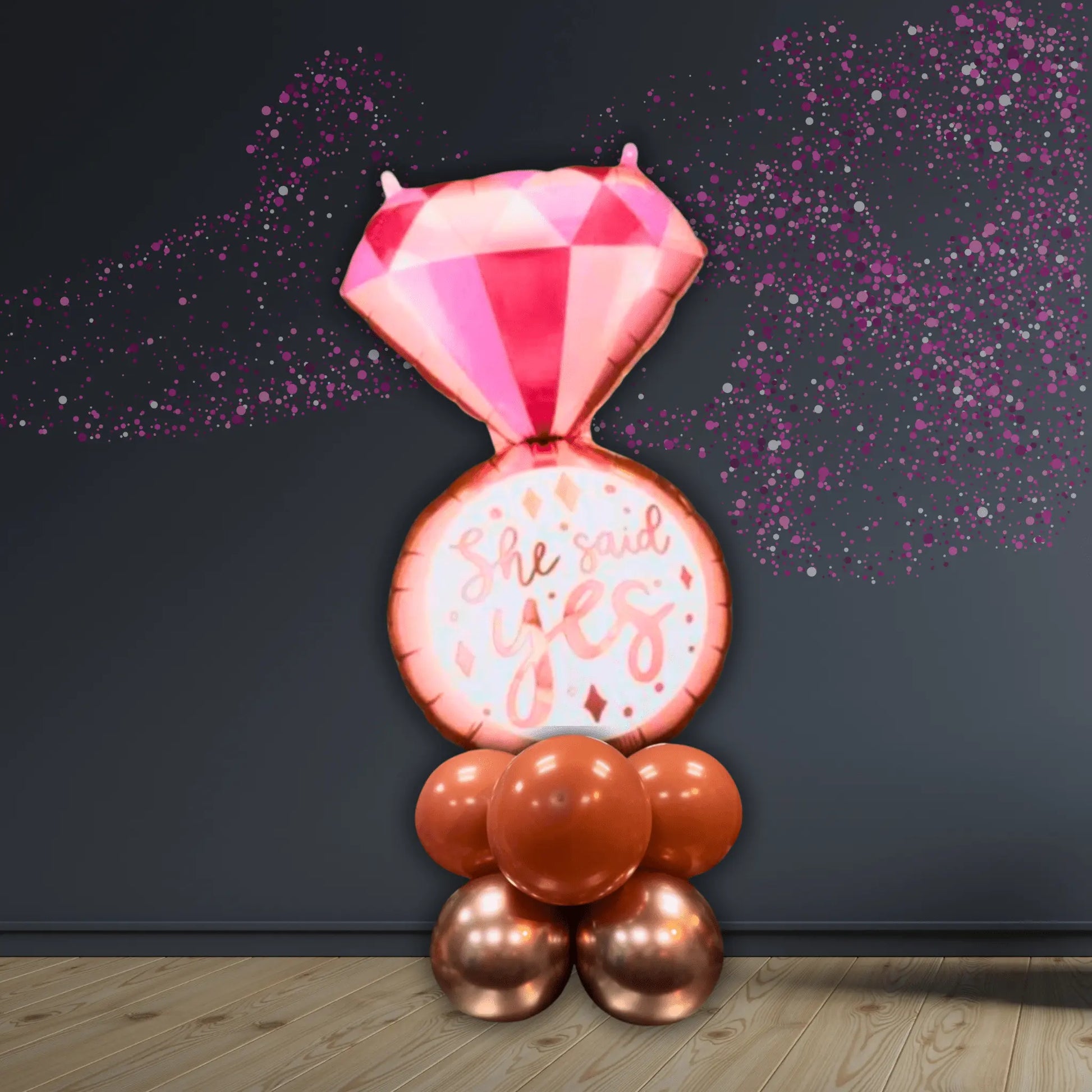 She Said Yes Ring Balloon Stack – Rose Gold Theme