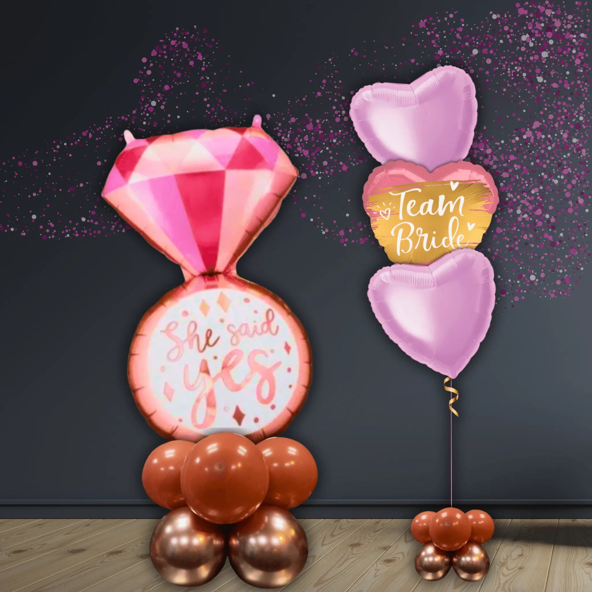 She Said Yes Ring Balloon Stack – Rose Gold Theme