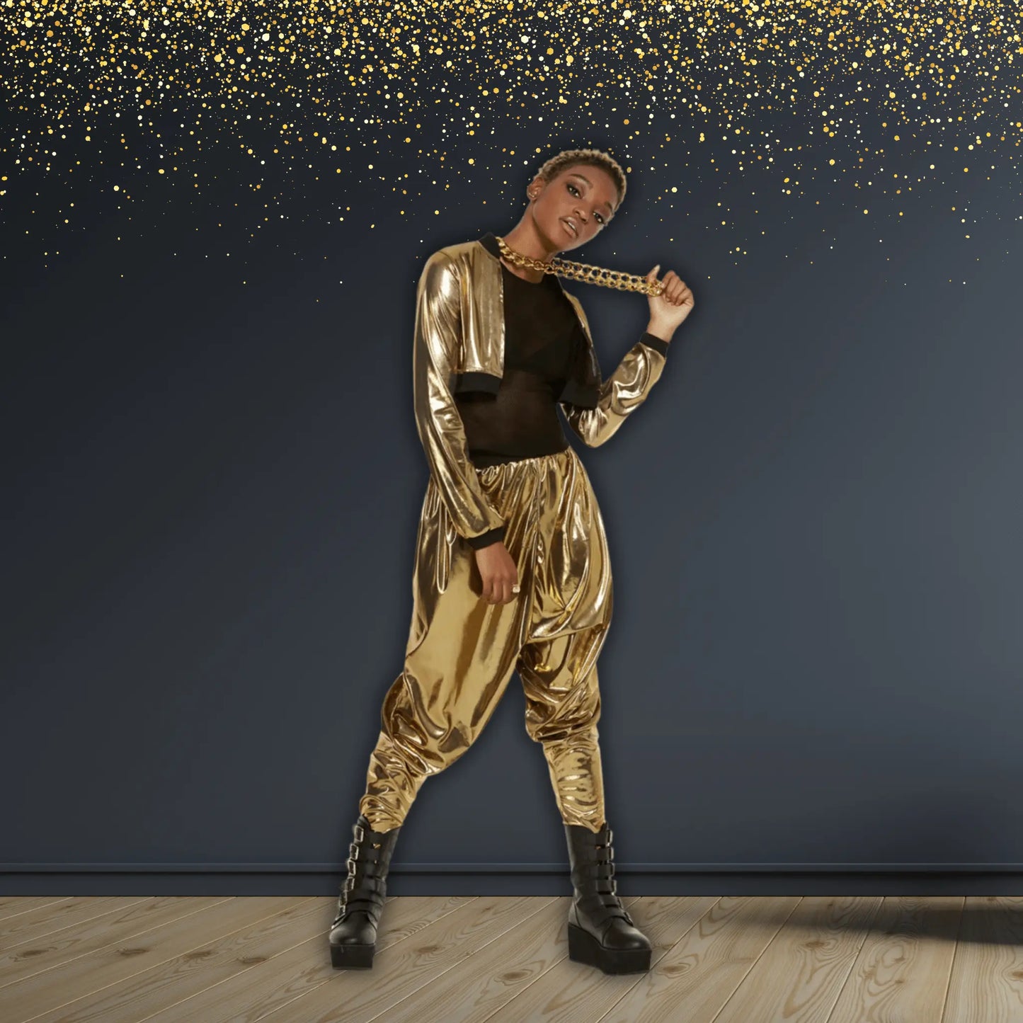 Women's 80s Hammer Time Costume - Gold Metallic Retro Style | The Party Hut