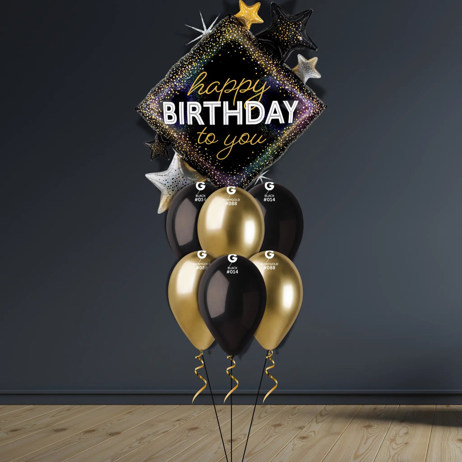 Black & Gold Birthday Balloon Bouquet | Helium-Filled