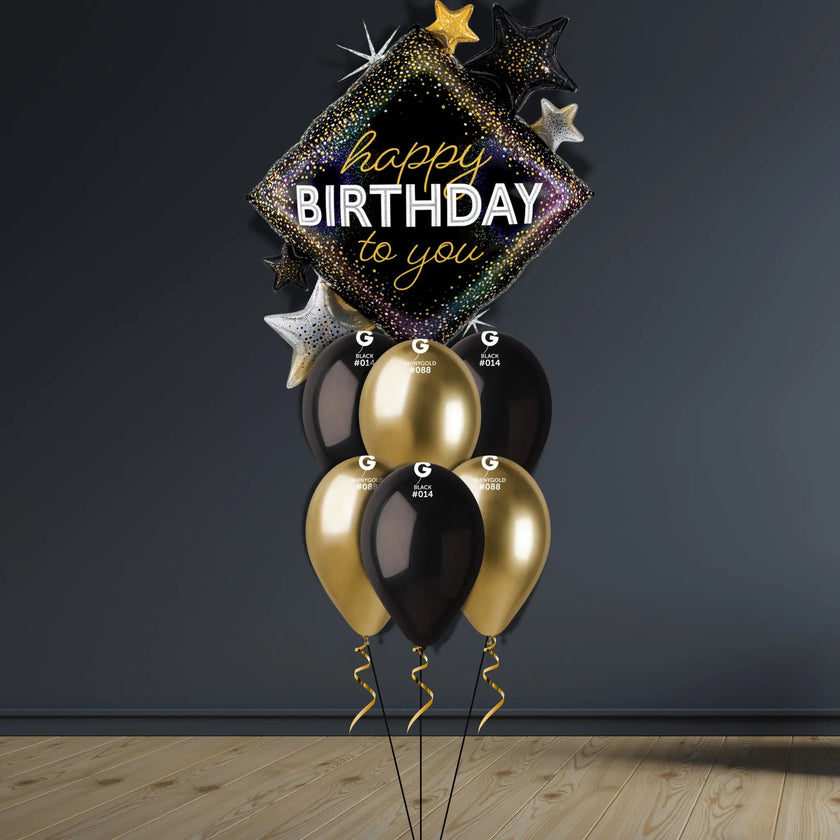 Black & Gold Birthday Balloon Bouquet | Helium-Filled