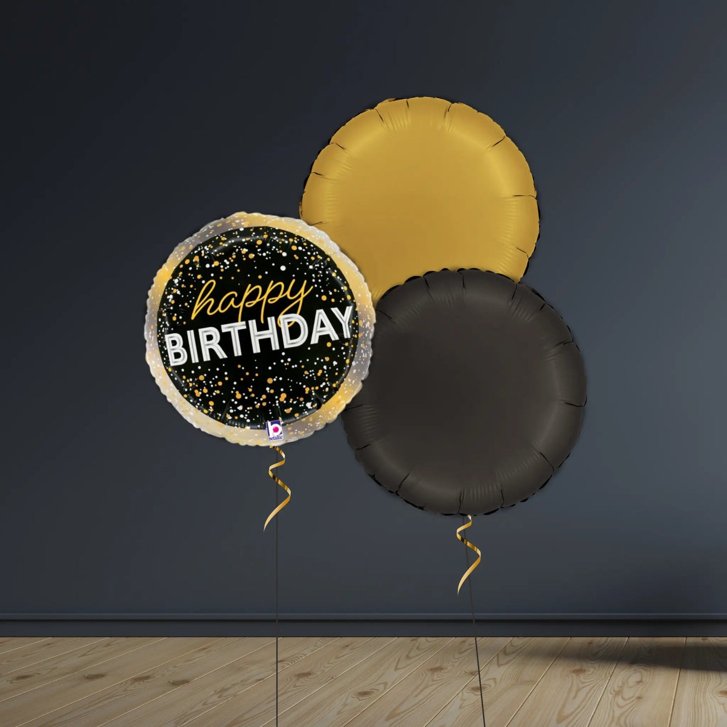Black & Gold Birthday Balloon Bunch | Helium - Filled | The Party Hut Cheltenham