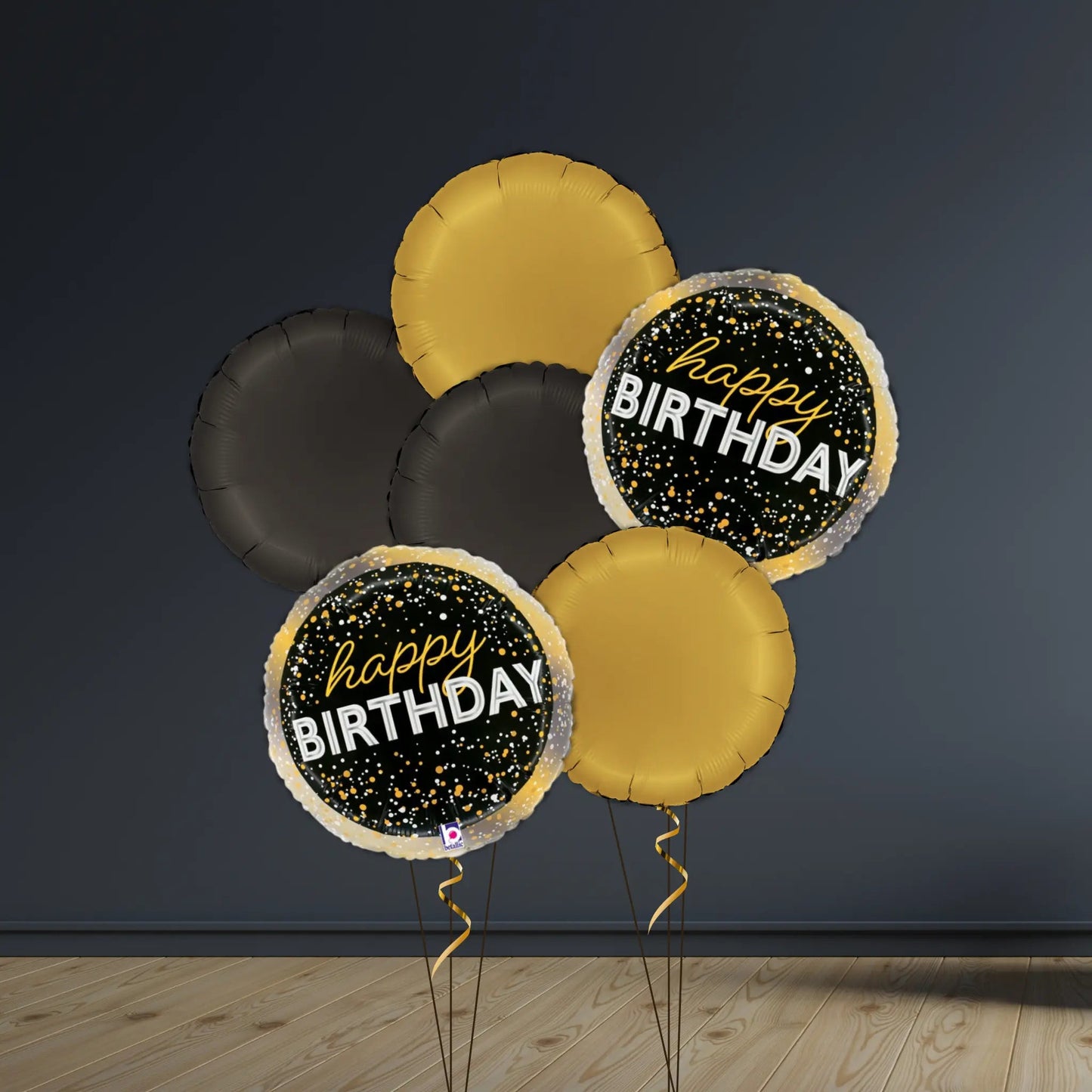 Black & Gold Birthday Balloon Bunch | Helium - Filled | The Party Hut Cheltenham