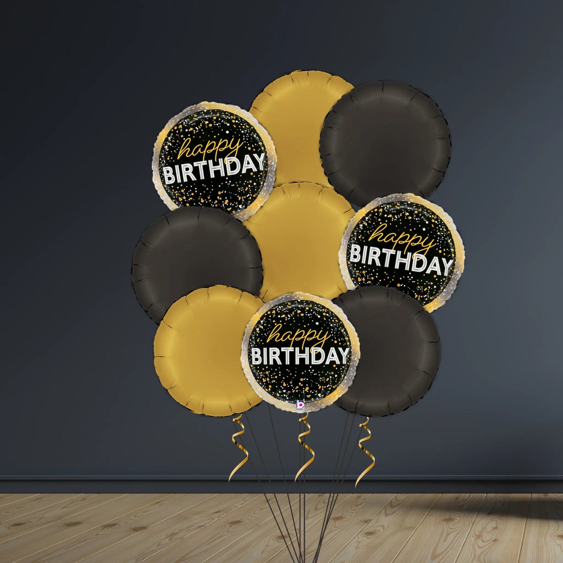 Black & Gold Birthday Balloon Bunch | Helium-Filled